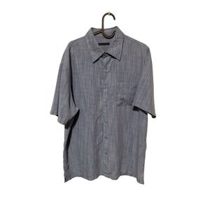 Age of Wisdom Men's Shirt Size L Blue Plaid Short Sleeve Modal Button-Up